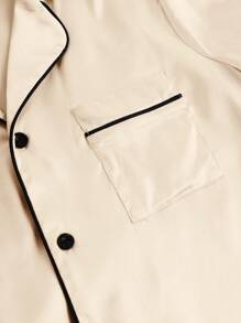 2 件套青少年女孩休闲优雅缎面短袖衬衫和裤子 - 杏色 - 查看 6