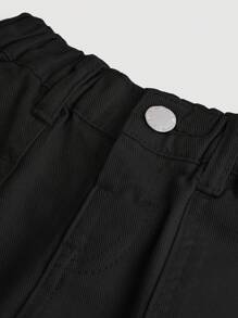 SHEIN 年轻女孩新款时尚紫色 Y2K 工装口袋牛仔裤 - 黑色 - 查看 3