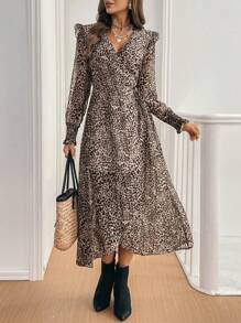 SHEIN Frenchy Women Casual Leopard Print Long Dress For Spring And Autumn Winter Cheetah - Multicolor - View 5