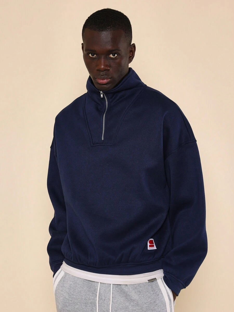 SUMWON Half Zip Athletic Sweatshirt Premium Heavyweight Pullover Autumn Winter Training Workout Casual Sport Athleisure Quarter Zip - Royal Blue - View 1