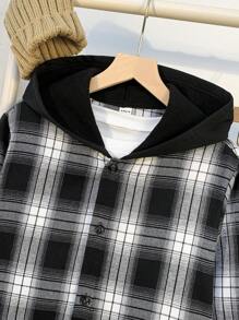 SHEIN 2 peças/Conjunto Moletom Estilo Universitário Confortável e Quente com Remendos, Camisa e Calça com Remendos, para Adolescentes, Lembrancinhas de Festa, Looks Volta às Aulas, Outono/Inverno - Multicolorido - Visão 4