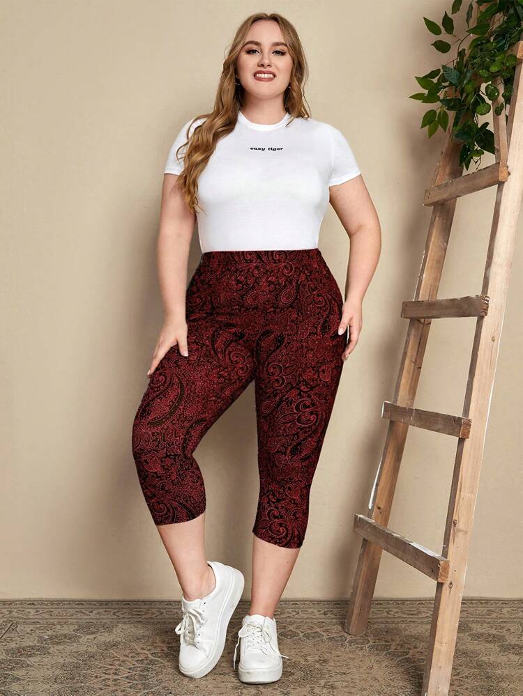 Plus Size Casual Paisley Print Leggings Summer Dress Summer Outfits For Women Spring Clothing Spring Outfit Beach Outfits For Women Vacation Outfits Women Summer Holiday Outfits Country Style For Women