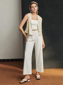 Pantalones de traje de rayas casuales para mujer, verano - Blanco - Ver 5