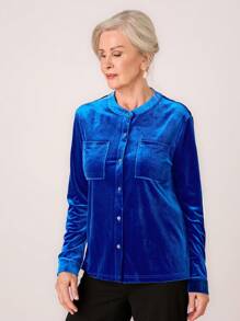Miaspire Women's Round Neck Button Front Long Sleeve Stylish Elegant Blouse