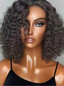 Transparent Lace Curly 13 X 4 Lace Front Natural Black Color Wigs Real Human Hair Lace Frontal Closure Wigs With Baby Hair Pre Plucked Natural Hairline Wig
