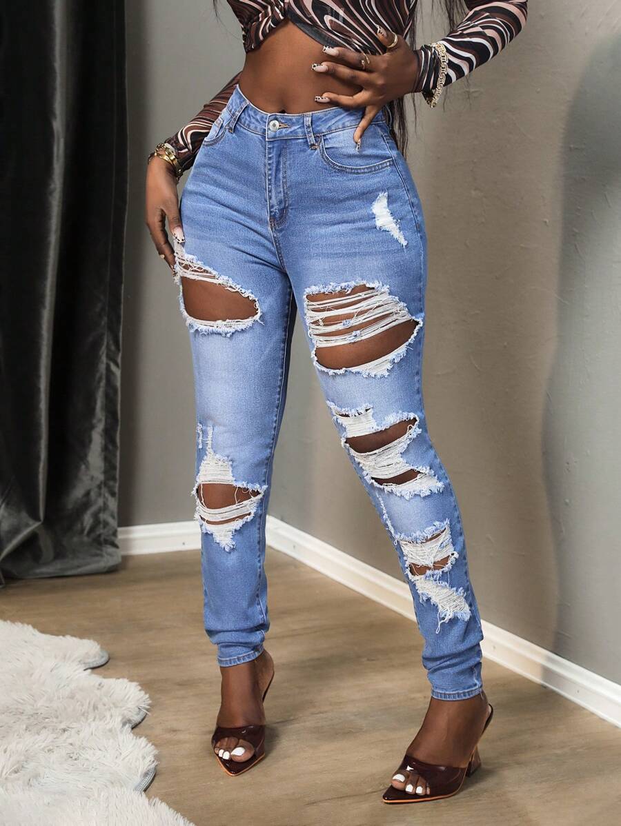 SHEIN Slayr Quần Jeans Skinny Cạp Giữa Thường Ngày - Rửa trung bình - Xem 1