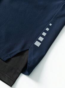 Manfinity Fitness Boyfriend Style Men's Drawstring Waist Geometric Print Sports Shorts,Gym Clothes - Navy Blue - View 5