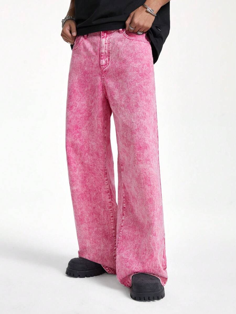 Manfinity RebelGame Men's Loose Casual Wide Leg Pants With Pockets - Green - View 1