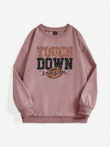 INAWLY 大码女式秋季休闲足球图案长袖运动衫，适合外出毕业、返校服装、毕业典礼、女士教师服装、返校套头衫 - 粉色 - 查看 3