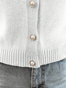 EURMUSE Cárdigan elegante de manga corta con botones dorados - Blanco - Ver 4