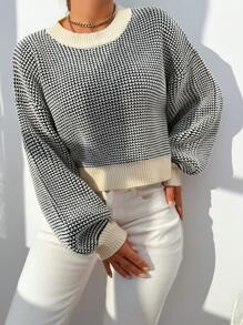 Zolique Women's Sweater, Knitted Pullover, Long Sleeved Gray White Top, Loose Fitting, Friends Gathering, Four Seasons, Autumn And Winter Women's Clothing  Fall Outfit