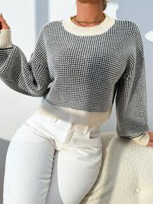 Zolique Women's Sweater, Knitted Pullover, Long Sleeved Gray White Top, Loose Fitting, Friends Gathering, Four Seasons, Autumn And Winter Women's Clothing  Fall Outfit