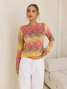 Forever 21 新品圆领修身短款长袖多色条纹针织毛衣，秋冬款 - 彩色 - 查看 6