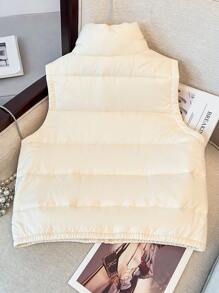 SHEIN Gilet sans manches polyvalent et décontracté à col montant blanc pour adolescente - Nude - Voir 2