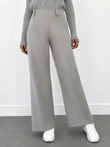 EURMUSE Women's Solid Color Low Waist Straight Pants - Grey - View 3