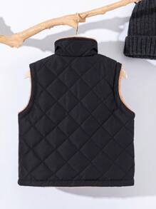 Girls' Thick Padded Vest With Fur Trim, Winter - Black - View 2