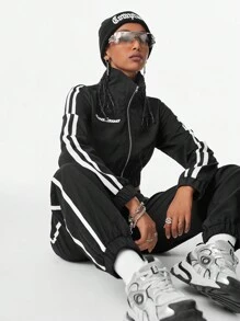 Muchica Áo khoác và quần Coolane Athleisure Blockcore Sport Streetwear Letter Contrast Side Seam Drawstring Woven Tape - màu đen - Xem 7