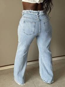 Amerikanische Streetwear Mode Frauen Jeans mit ausgefranstem Saum