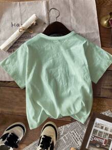 TaviRue 年轻男孩休闲简约圆领T恤，适合夏季 - 綠色 - 查看 3