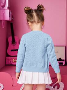 SHEIN Áo len cardigan cổ chữ V họa tiết trái tim cho bé gái - Màu xanh lam - Xem 6