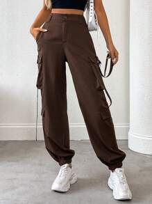 Chiquease Quần Jogger Màu Trơn Thường Ngày - Cà phê nâu - Xem 4