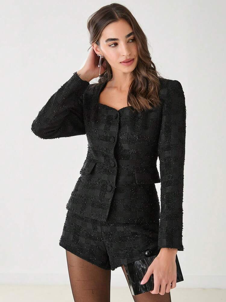 Autumn New Romantic Women's Exquisite And Elegant Plaid Texture Tweed Jacket Blazer, Suitable For Parties And Commuting, Autumn And Winter Coats