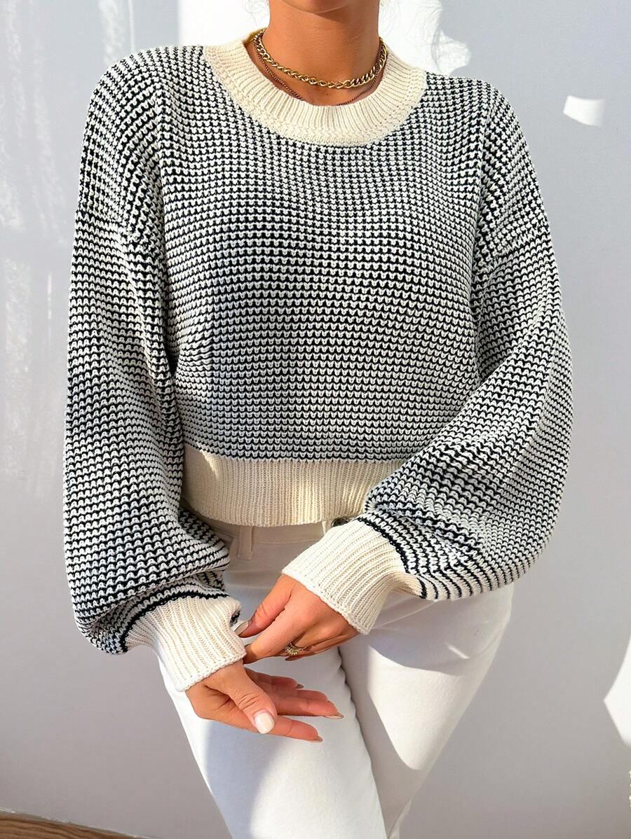 Zolique Women's Sweater, Knitted Pullover, Long Sleeved Gray White Top, Loose Fitting, Friends Gathering, Four Seasons, Autumn And Winter Women's Clothing  Fall Outfit