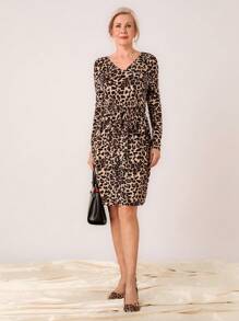 SHEIN LUNE Váy dài vừa phải họa tiết da báo thời trang dành cho nữ, mùa thu - Nhiều màu - Xem 5