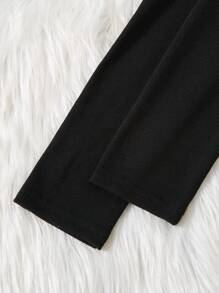 Tween Girl 2 件套：黑色半高领盖袖细节衬衫和格子印花休闲裤 - 黑色 - 查看 3