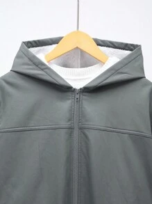 SHEIN Leap Crew 1pc Multifunctional Comfortable Casual Grey Knitted Thermal Lined Hooded Jacket With Large Pockets, Back To School Outfit For Teen Boys, Autumn/Winter Set - Grey - View 4