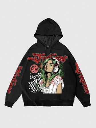 Street Life Felpa con cappuccio da uomo con stampa grafica vintage