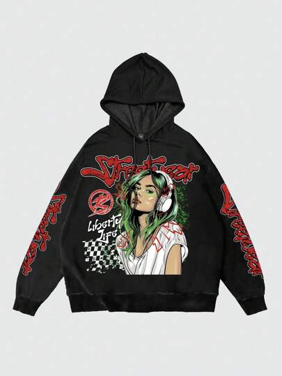 Street Life Felpa con cappuccio da uomo con stampa grafica vintage