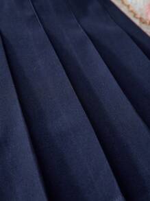 Sparklyn 青少年女孩纯色褶饰短款休闲裙，适合度假、夏季、旅行 - 藏蓝色 - 查看 3