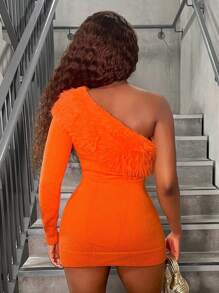 Zolique Váy len mini bất đối xứng vải nỉ trơn màu thời trang xuân thu cho nữ - trái cam - Xem 2