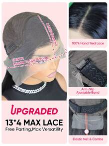 13x4 Silky Straight Lace Front Wig Human Hair 20 Inch Transparent Frontal For Women Natural Black Pre-Plucked Hairline Unprocessed Raw Human Hair Wig