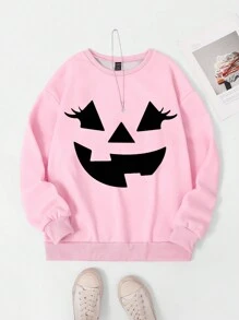 Różowa bluza dla mamy i córki, Chic Mom & Me, długi rękaw, różowy sweter z nadrukiem uśmiechniętej buźki, na Halloween i jesienne święta - Różowy - Zobacz 1