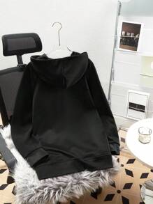 Comfortcana Áo thun nữ có dây rút có mũ trùm đầu dài tay thời trang hợp thời trang Áo len dệt kim màu đen - màu đen - Xem 2
