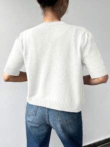 EURMUSE Cárdigan elegante de manga corta con botones dorados - Blanco - Ver 2