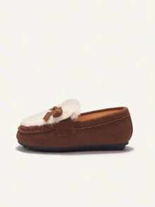 Zapatos planos cómodos de felpa a la moda, a prueba de todo y todo para bebés y niñas pequeñas, otoño e invierno - Marrón - Ver 3