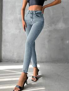 SHEIN PETITE Women's Slim Fit Jeans Without Belt - Light Wash - View 2