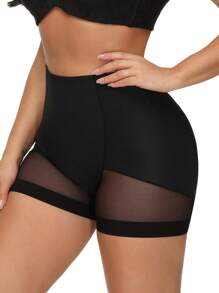 SHAPORA Shorts moldeadores de mujer elegantes y sexy de malla transpirable con contraste - Negro - Ver 3