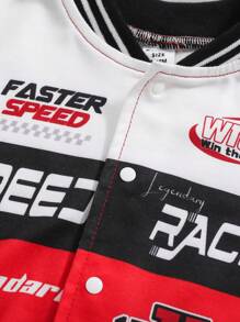 SHEIN Baby Boys Street Motocycle Style Contrast Color Splicing Letter Printed Stand Collar Motorcycle Jacket, Suitable For Autumn/Winter Outerwear - Red and White - View 8