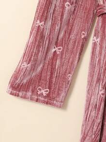 SHEIN Bata larga de terciopelo burdeos elegante para mujer, ropa de dormir cómoda, otoño e invierno - Burdeos - Ver 5