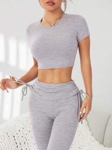 SHEIN Sport Studio Skin-Friendly & Soft  Workout Short Sleeve T-Shirt And Jogger Pants Set, Moisture-Wicking & Quick-Drying