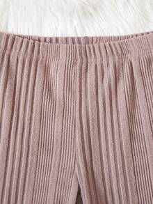 2pcs Tween Girl Half-Turtleneck Gigot Sleeve T-Shirt & Knitted Leggings Set, Lotus Pink