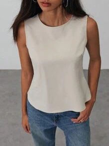 Aloruh 女士无袖露背系带设计休闲时尚衬衫 - 杏色 - 查看 3