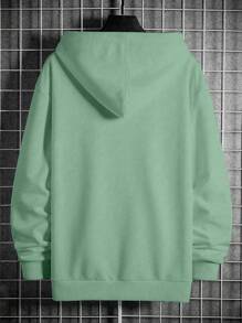 Manfinity Homme Felpa con cappuccio in pile con stampa geometrica casual, con coulisse, per uomo, autunno/inverno