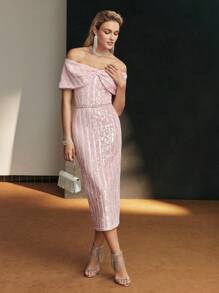 MOTF Soiréza CONTRAST SEQUIN OFF SHOULDER EVENING DRESS - Black - View 2