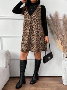 SHEIN PETITE CURVE Plus Floral Print Lantern Sleeve Dress - Multicolor - View 4