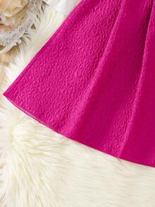 SHEIN 女童洋红色立领蝴蝶结二合一优雅秋季连衣裙 - 玫紅色 - 查看 6